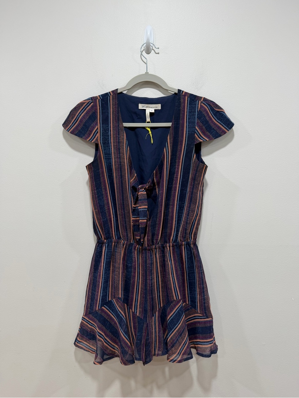 BCBGeneration Striped Ruffle Hem Romper Boho Festival Style XS - Picture 2 of 9